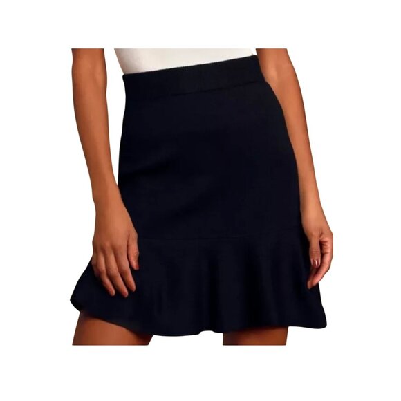 Free People by Anthropologie Black Ribbed Knit Mini Skirt  .Size Small - Picture 1 of 7